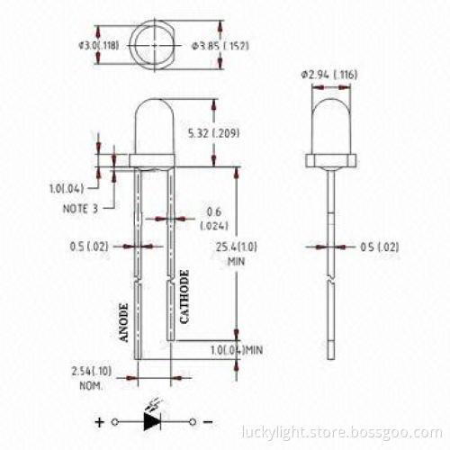 3mm Round LED Diode with 940nm Phototransistor, Flange Type